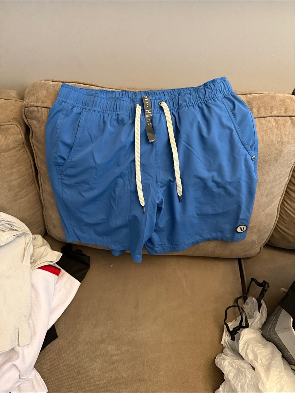 Vuori Men's Royal Blue Athletic Shorts with White Drawstring